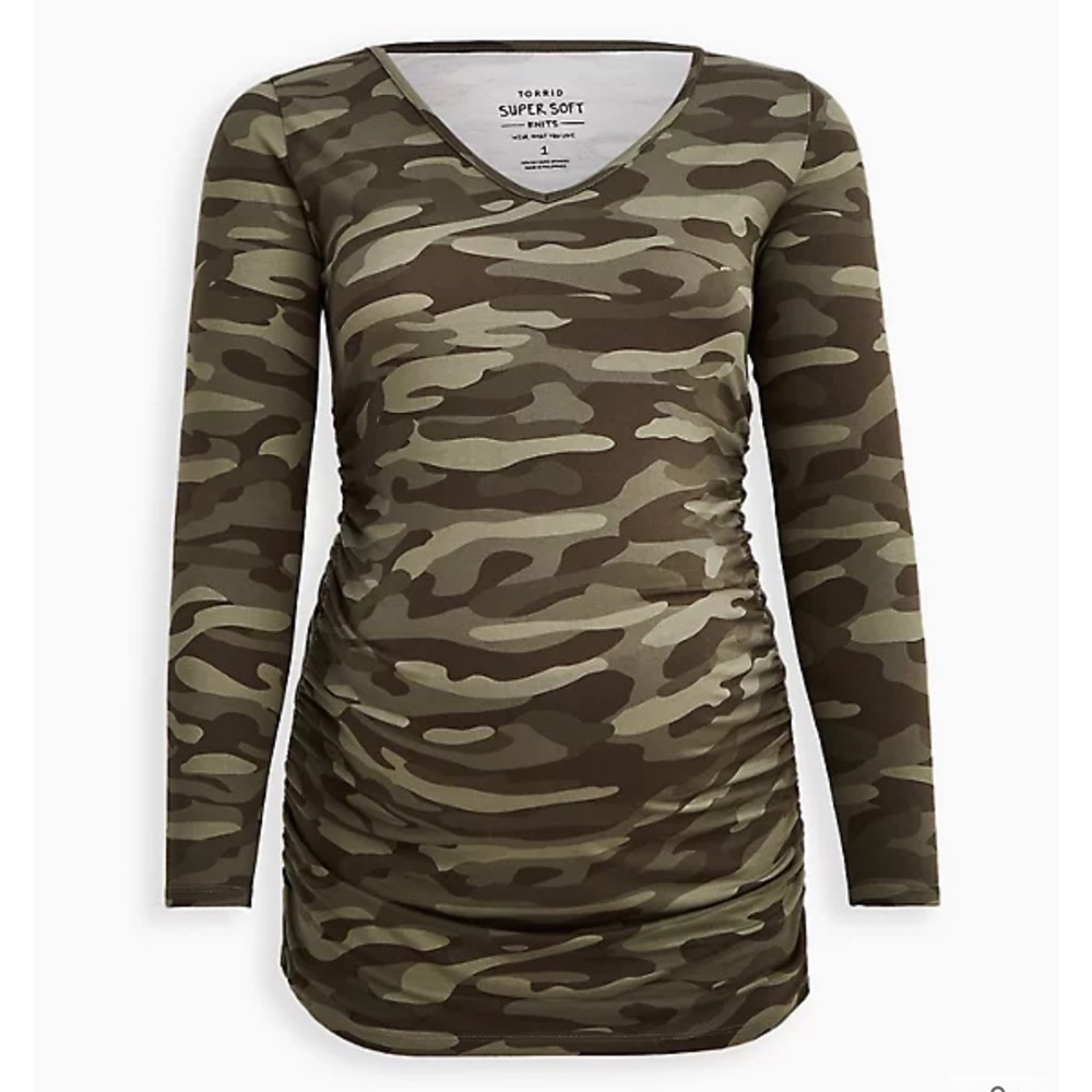 Super Soft Green Camo Maternity Tunic Tee Army Size 2X